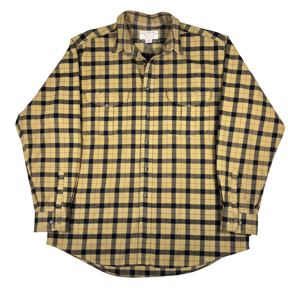 Filson Mens XL X-Long Cotton Twill Flannel Shirt Tan Black Plaid Buffalo Check